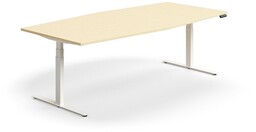 Stół konferencyjny z regulacją wysokości, kształt łodzi, 2400x1200 mm, biała rama, brzoza