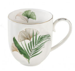 KUBEK PORCELANOWY Exotique - Egzotyczne Liście - ze złoceniem