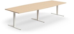 Stół konferencyjny QBUS, kształt łodzi, 3200x1200 mm, rama T, biały, dąb