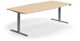 Stół konferencyjny z regulacją wysokości, kształt łodzi, 2400x1200 mm, srebrna rama, dąb