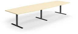 Stół konferencyjny QBUS, kształt łodzi, 4000x1200 mm, rama T, czarny, brzoza