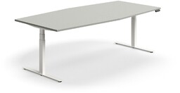 Stół konferencyjny z regulacją wysokości, kształt łodzi, 2400x1200 mm, biała rama, jasnoszary