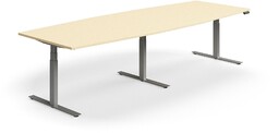 Stół konferencyjny z regulacją wysokości, kształt łodzi, 3200x1200 mm, srebrna rama, brzoza