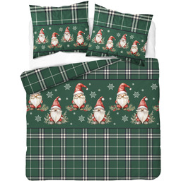 Pościel flanelowa bożonarodzeniowa zielona w skrzaty PCF-18