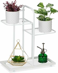 Relaxdays Stojak na rośliny, 3 poziomy, na rośliny, zioła, wys. x szer. x gł.: 50,5 x 44 x 22 cm, stal, regał na kwiaty wewnątrz, biały