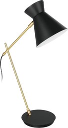 EGLO lampa stołowa Amezaga, 1-punktowa lampka biurkowa minimalistyczna, oświetlenie z metalu w kolorze czarnym, mosiężnym, światło biurowe z wyłącznikiem, oprawka E27