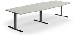 Stół konferencyjny QBUS, kształt łodzi, 3200x1200 mm, rama T, czarny, jasnoszary