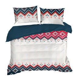 Eurofirany Pościel świąteczna 160x200 Nordic beżowa granatowa serca