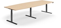 Stół konferencyjny z regulacją wysokości, kształt łodzi, 3200x1200 mm, czarna rama, dąb