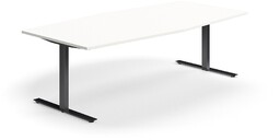 Stół konferencyjny QBUS, kształt łodzi, 2400x1200 mm, rama T, czarny, biały