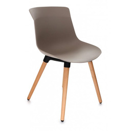 Krzesło Fox na drewnianych nogach z plastikowym siedziskiem, minimalistyczne, beżowe