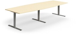 Stół konferencyjny QBUS, kształt łodzi, 3200x1200 mm, rama T, srebrny, brzoza