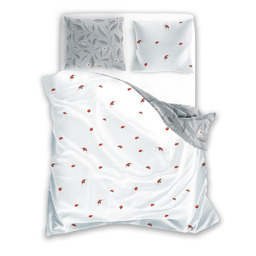 Faro Pościel bawełniana 160x200 Cottage 017 biała szara biedronki liście