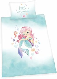 Herding Young Collection Komplet pościeli z motywem syrenki, poszewka na poduszkę 65 x 100 cm, poszwa na kołdrę 160 x 210 cm, z lekko poruszającym się zamkiem błyskawicznym, bawełna