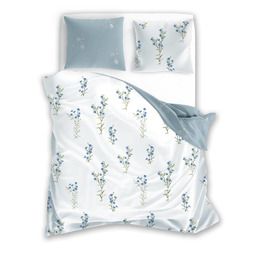Faro Pościel bawełniana 140x200 Cottage 015 biała niebieska kwiaty poszewka 70x90