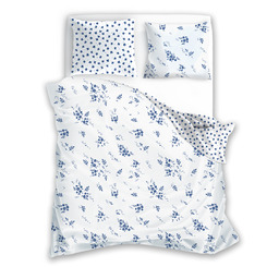 Faro Pościel satynowa 140x200 Milagro Verde 012 biała niebieska kwiaty z jedną poszewką