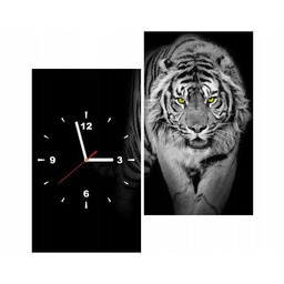 60x60 kwadrat Zegar ścienny Tiger in the dark obraz