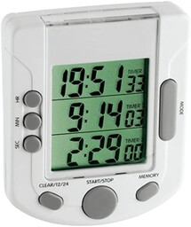 TFA Dostmann Triple Timer cyfrowy 3-krotny timer, 38.2020, stoper, czas, czas do 19 h 59min 59sec, magnetyczny, biały