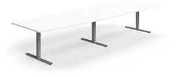 Stół konferencyjny QBUS, kształt łodzi, 4000x1200 mm, rama T, srebrny, biały