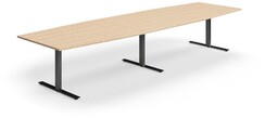 Stół konferencyjny QBUS, kształt łodzi, 4000x1200 mm, rama T, czarny, dąb