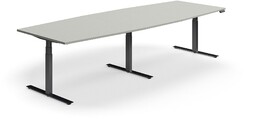 Stół konferencyjny z regulacją wysokości, kształt łodzi, 3200x1200 mm, czarna rama, jasnoszary