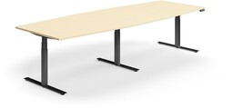 Stół konferencyjny z regulacją wysokości, kształt łodzi, 3200x1200 mm, czarna rama, brzoza
