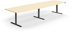 Stół konferencyjny z regulacją wysokości, kształt łodzi, 4000x1200 mm, czarna rama, brzoza