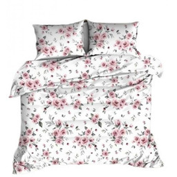 Karo Pościel flanelowa 140x200 biała różowa kwiaty 1436 Flanela Max zapinana na guziki