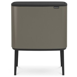 BRABANTIA Kosz na śmieci uchylny 316142 Bo Touch do segregacji, System Soft Touch, dwa wyjmowane wiadra 34L Platynowy Zyskaj