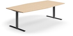 Stół konferencyjny QBUS, kształt łodzi, 2400x1200 mm, rama T, czarny, dąb