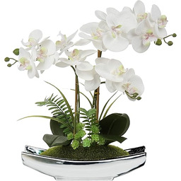 Briful Storczyki sztuczne kwiaty, 38 cm, biała storczyk Phalaenopsis, ze srebrnymi doniczkami, prawdziwa w dotyku, sztuczna orchidea, roślina do domu, biura, salonu, dekoracja stołu