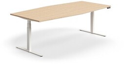 Stół konferencyjny z regulacją wysokości, kształt łodzi, 2400x1200 mm, biała rama, dąb