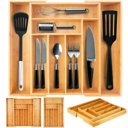 Duży Wkład Do Szuflady Kuchennej Organizer Na Sztućce Przybory Bambus 55 cm