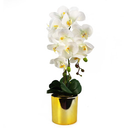Leaf Design UK Realistyczny sztuczny kwiat orchidei ekspozycja w doniczce, białe złoto, 52 cm
