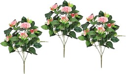 Flair Flower Sztuczny krzew róż, 34 cm, zestaw 3 szt., sztuczna róża, bukiet róż, bukiet róż, bukiet kwiatów, krzak, dekoracja ślubna, różowa