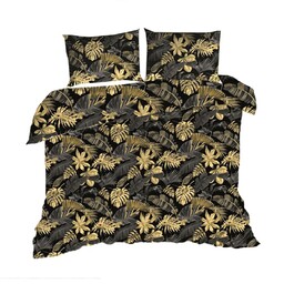 Extrapościel Pościel bawełniana 160x200 1892E czarna złote liście monstery palmy