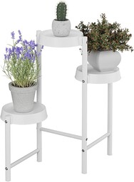 Relaxdays Stojak na rośliny, 3 półki, metal i tworzywo sztuczne, wys. x szer. x gł.: 61 x 55 x 30 cm, do wnętrz, stojak na kwiaty, biały