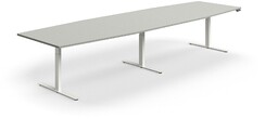 Stół konferencyjny z regulacją wysokości, kształt łodzi, 4000x1200 mm, biała rama, jasnoszary