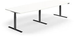 Stół konferencyjny z regulacją wysokości, kształt łodzi, 3200x1200 mm, czarna rama, biały