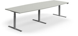 Stół konferencyjny z regulacją wysokości, kształt łodzi, 3200x1200 mm, srebrna rama, jasnoszary