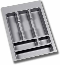 Emuca - Organizer sztućców, organizer do szuflady kuchennej, tacka na sztućce, 6 przegródek, moduł 40 cm, plastik, szary