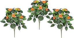 Flair Flower Sztuczny krzew róż, 34 cm, zestaw 3 szt., sztuczna róża, jedwabna róża, bukiet róż, bukiet kwiatów, dekoracja weselna, pomarańczowa