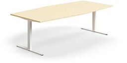 Stół konferencyjny QBUS, kształt łodzi, 2400x1200 mm, rama T, biały, brzoza