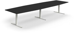 Stół konferencyjny QBUS, kształt łodzi, 4000x1200 mm, rama T, biały, czarny