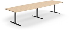Stół konferencyjny z regulacją wysokości, kształt łodzi, 4000x1200 mm, czarna rama, dąb