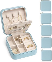 Vlando Podróżne pudełko na biżuterię, mała biżuteria podróżna organizer etui dla dziewcząt kobiet - niebieskie lustro * 6 sztuk