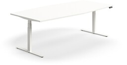 Stół konferencyjny z regulacją wysokości, kształt łodzi, 2400x1200 mm, biała rama, biały