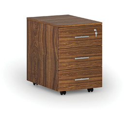 Kontenerek biurowy mobilny PRIMO WOOD, 3 szuflady, orzech