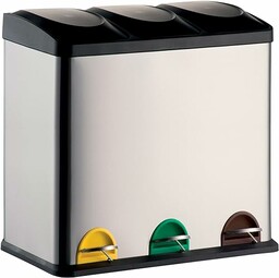 MSV Kosz na śmieci z systemem segregacji odpadów, 60 l (3 x 20 litrów) z koszem wewnętrznym, duży pojemnik na odpady, kosz na śmieci z pedałem, stal nierdzewna