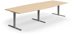 Stół konferencyjny QBUS, kształt łodzi, 3200x1200 mm, rama T, srebrny, dąb